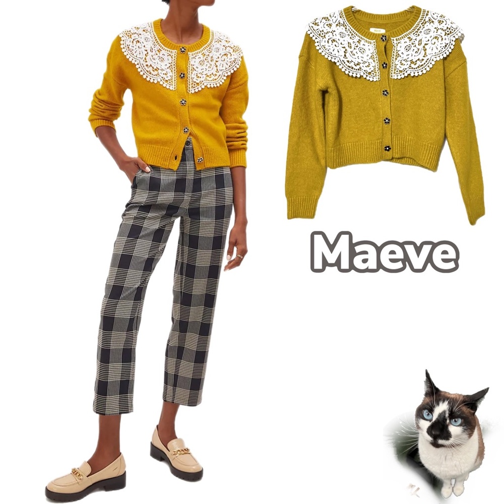 NWT $148 Anthropologie | Maeve | Coquette | Crochet Lace Cardigan Sweater | Gold